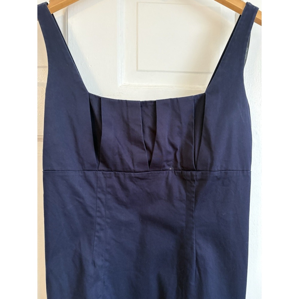 Calvin Klein Navy Blue Pleated Square Neck Sheath Dress Size 10 Cotton Blend